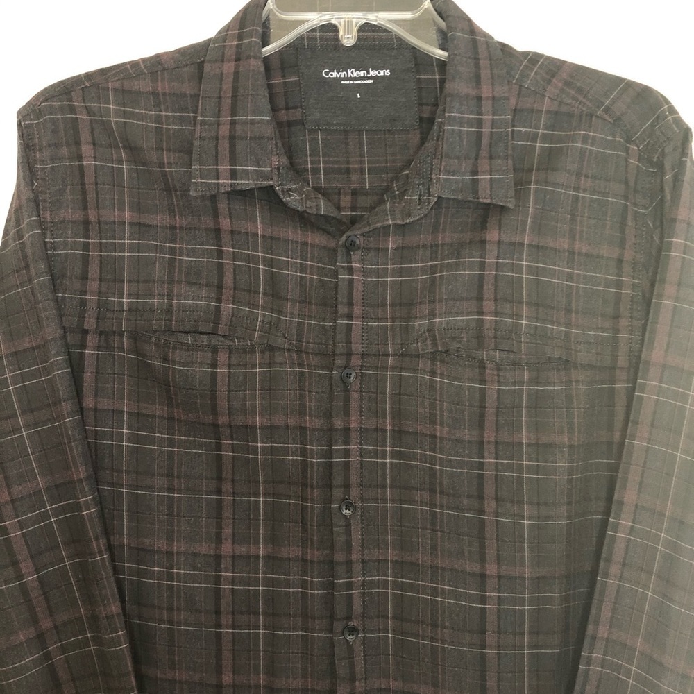Calvin Klein Maroon/black Flannel Button Down L - Picture 3 of 6